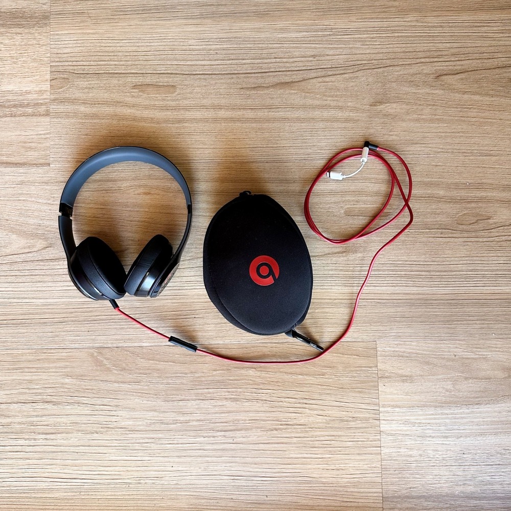 Beats by Dr. Dre | Solo2 Wired Over the Ear Headphones Black w/ Red Cable & Case